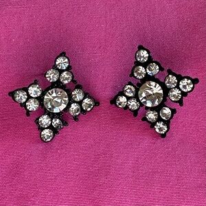 Silver Crystal Stud Earrings Daily Festival Glamour Black Hardware Sparkle Guess